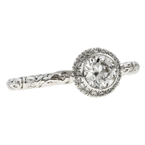 Contemporary ring: Diamond Frame Engagement Ring, Old Euro 0.50ct- Heirloom sold by Doyle & Doyle vintage and antique jewelry boutique.