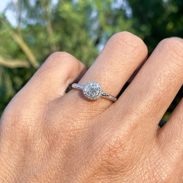 Contemporary ring: a White Gold Diamond Frame Engagement Ring, Old Euro 1.04ct- Heirloom sold by Doyle & Doyle vintage and antique jewelry boutique.