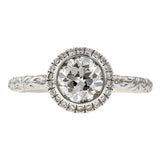 Contemporary ring: a White Gold Diamond Frame Engagement Ring, Old Euro 1.04ct- Heirloom sold by Doyle & Doyle vintage and antique jewelry boutique.