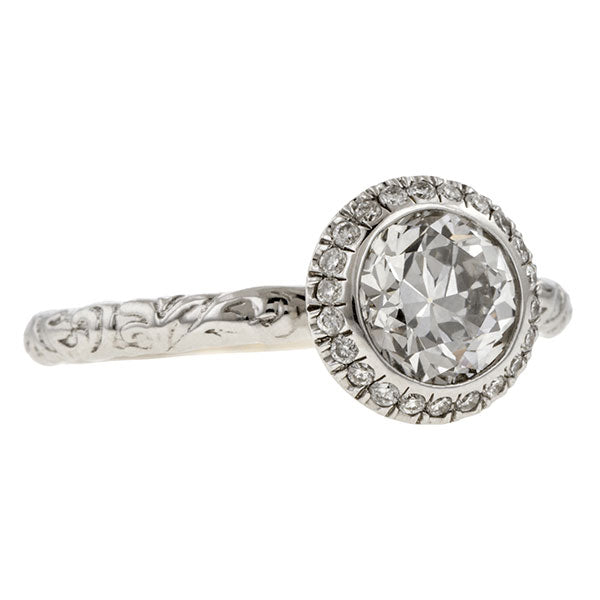 Contemporary ring: a White Gold Diamond Frame Engagement Ring, Old Euro 1.04ct- Heirloom sold by Doyle & Doyle vintage and antique jewelry boutique.