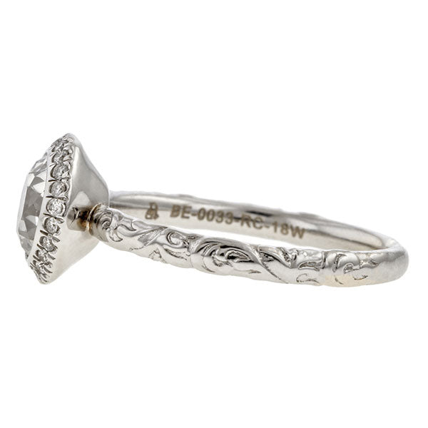 Contemporary ring: a White Gold Diamond Frame Engagement Ring, Old Euro 1.04ct- Heirloom sold by Doyle & Doyle vintage and antique jewelry boutique.