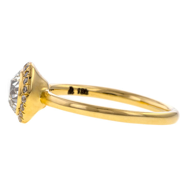 Contemporary ring: a Yellow Gold Diamond Frame Engagement Ring-Heirloom Old Euro 0.74ct sold  by Doyle & Doyle vintage and antique jewelry boutique.