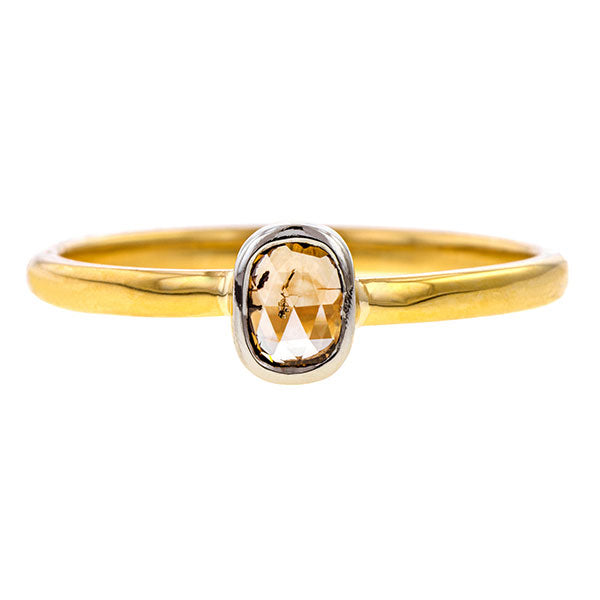 Contemporary ring: a Yellow Gold Cushion Cut Solitaire Diamond Heirloom Engagement Ring sold by Doyle & Doyle vintage and antique jewelry boutique.