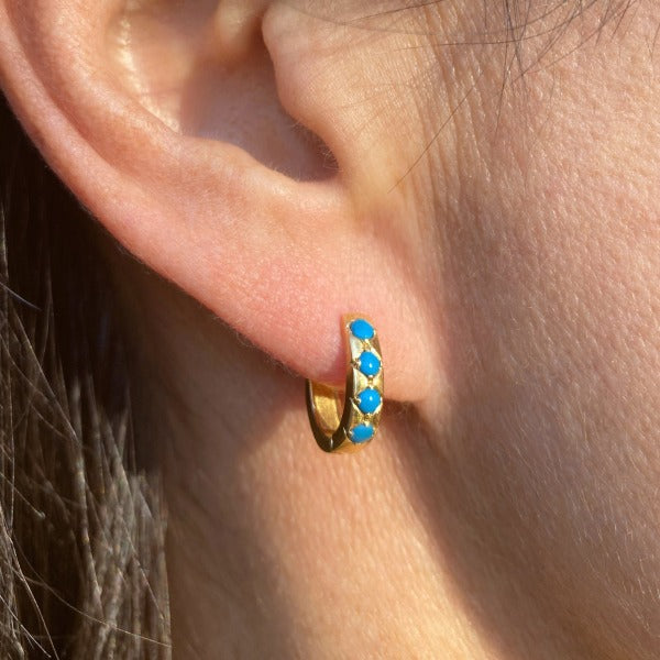 Turquoise Huggie Earrings- Heirloom by Doyle & Doyle::