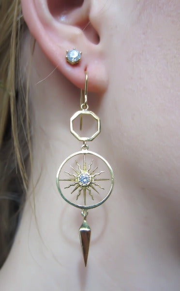 Gold Diamond Sunburst Earrings, Heirloom by Doyle & Doyle Collection