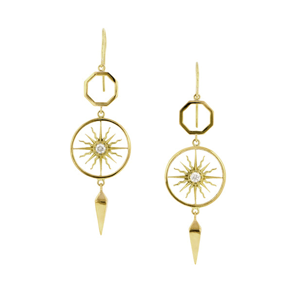 Gold Diamond Sunburst Earrings, Heirloom by Doyle & Doyle Collection