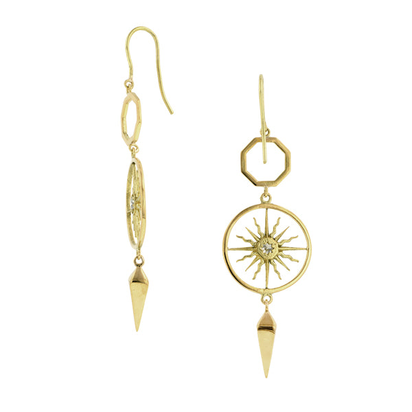 Gold Diamond Sunburst Earrings, Heirloom by Doyle & Doyle Collection