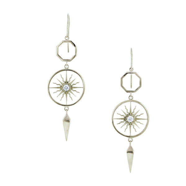 Silver Diamond Sunburst Earrings, Heirloom by Doyle & Doyle Collection