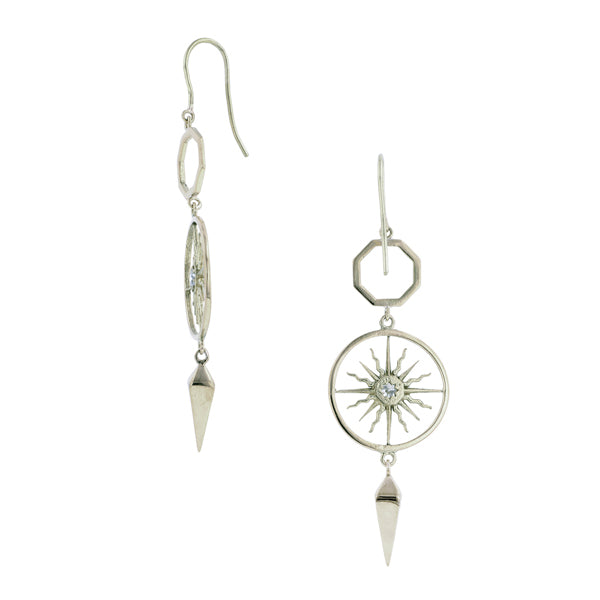Silver Diamond Sunburst Earrings, Heirloom by Doyle & Doyle Collection