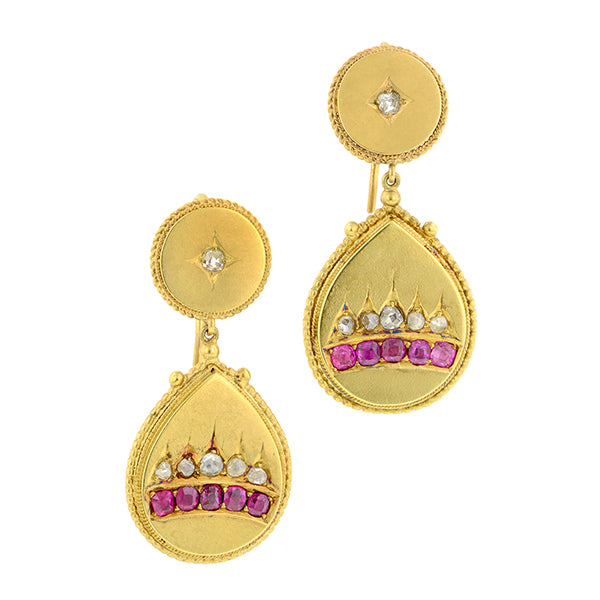 Victorian Ruby & Diamond Drop Earrings:: Doyle & Doyle