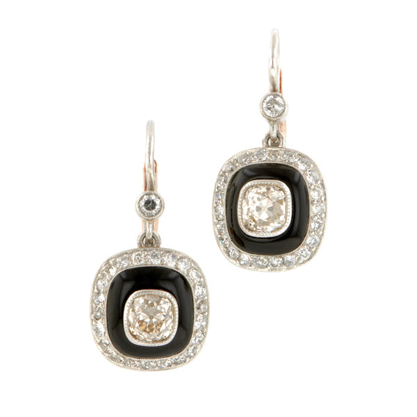 Onyx & Diamond Drop Earrings::Doyle & Doyle