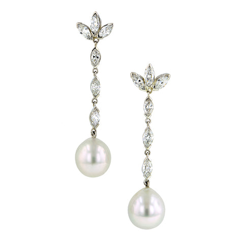 Vintage Diamond & Pearl Drop Earrings