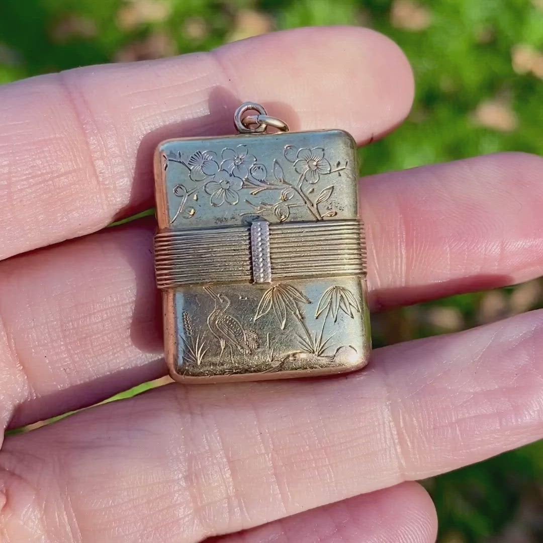 Victorian Aesthetic Revival Engraved Locket sold by Doyle and Doyle an antique and vintage jewelry boutique