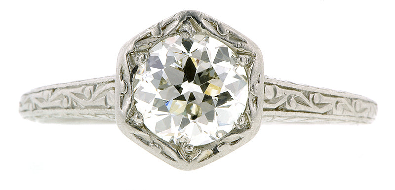Art Deco TRB Diamond .95ct Filigree Platinum Engagement Ring :: Doyle & Doyle
