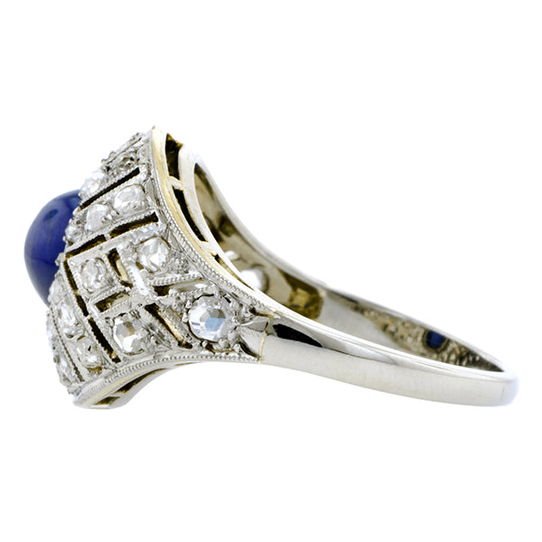 Art Deco Sapphire Cabochon Ring:: Doyle & Doyle