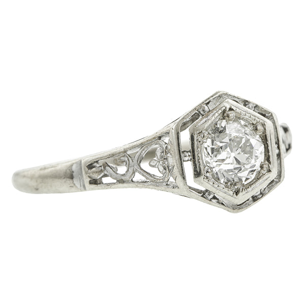 Art Deco Filigree Diamond Solitaire Engagement Ring, Old European, 0.42ct::  Doyle & Doyle