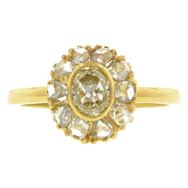 Vintage Yellow Diamond & Rose Cut Diamond Cluster Ring