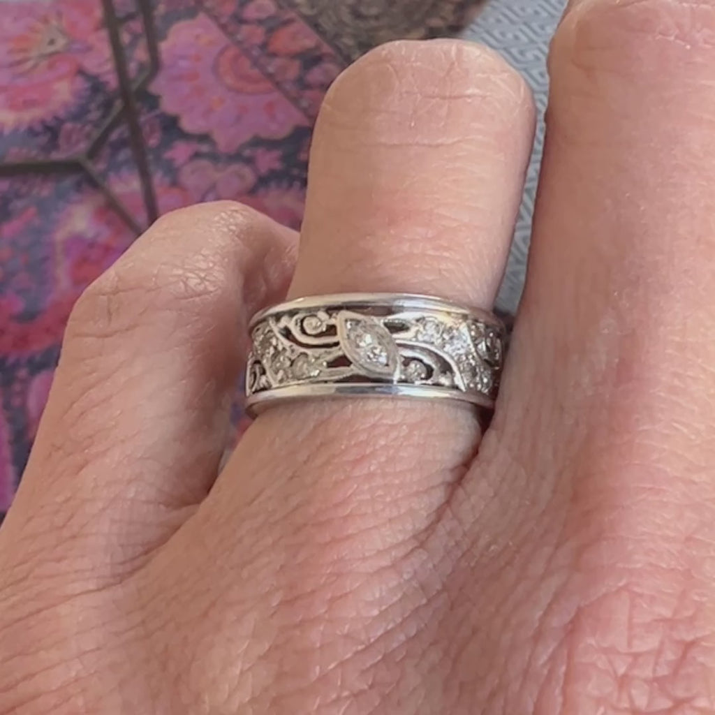 Vintage Wide Patterned Diamond Eternity Band, from Doyle & Doyle antique and vintage jewelry boutique