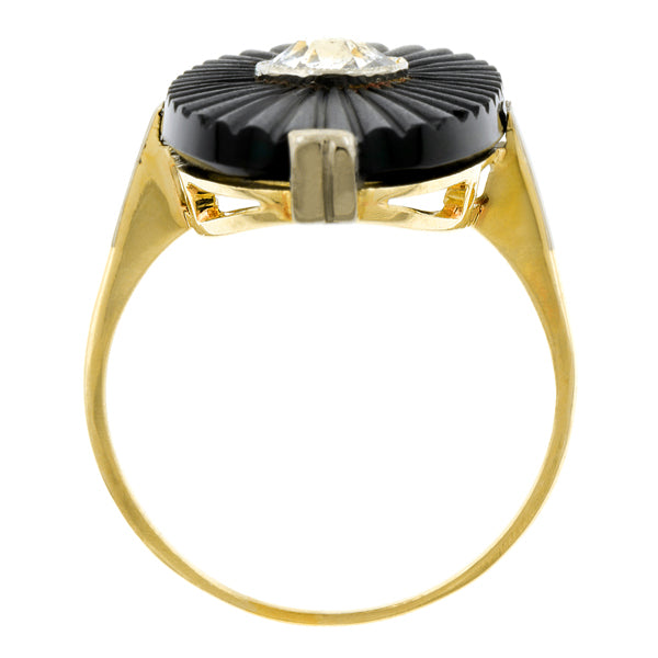 Art Deco Onyx & Rose Cut Diamond Ring, 0.33ct:: Doyle & Doyle