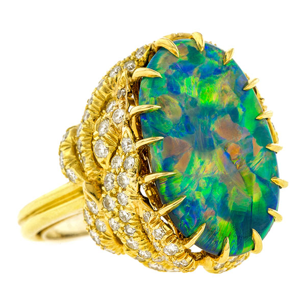 Vintage Julius Cohen Opal & Diamond Ring:: Doyle & Doyle