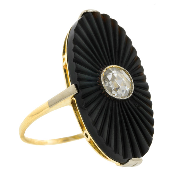 Art Deco Onyx & Rose Cut Diamond Ring, 0.33ct:: Doyle & Doyle