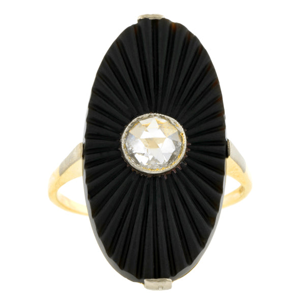 Art Deco Onyx & Rose Cut Diamond Ring, 0.33ct:: Doyle & Doyle