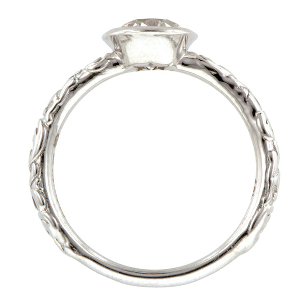 Contemporary ring: a White Gold Old Euro 1.00ct Bezel Engagement Ring- Heirloom sold by Doyle & Doyle vintage and antique jewelry boutique.
