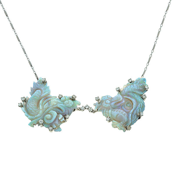 Vintage Carved Opal Dragon Necklace