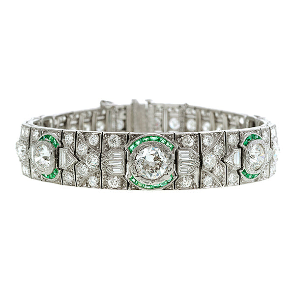 Art Deco Diamond & Emerald Bracelet::Doyle & Doyle