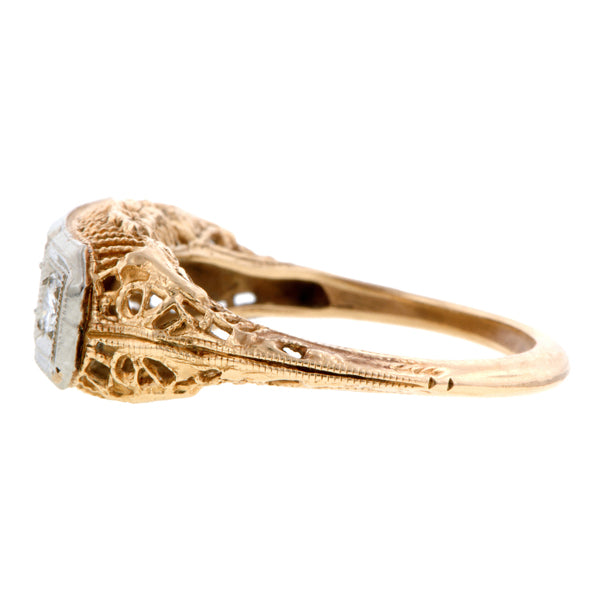 Vintage Three Stone Filigree Engagement Ring