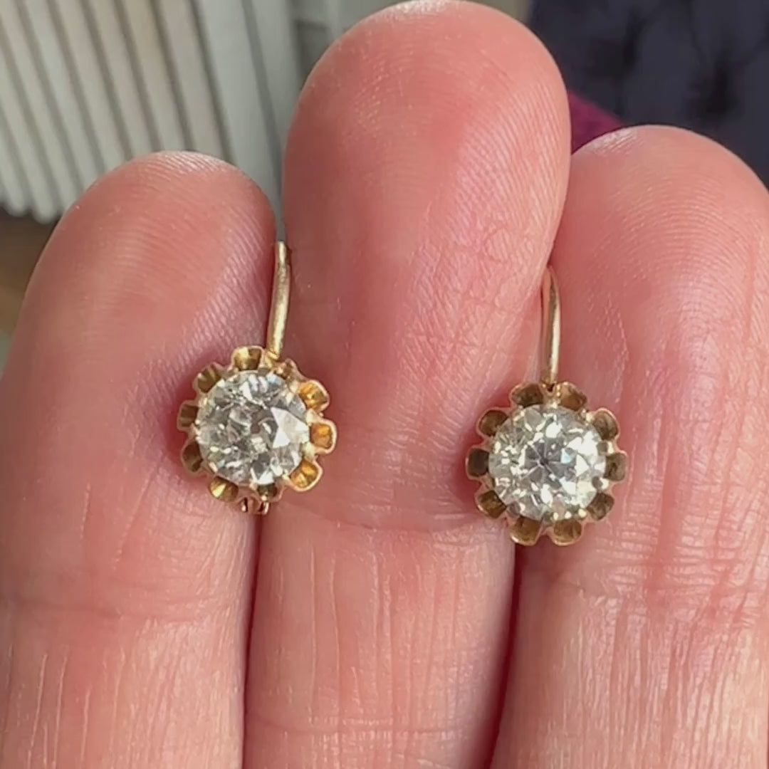 Antique Drop Earrings, Old Euro 1.80ctw. sold by Doyle and Doyle an antique and vintage jewelry boutique