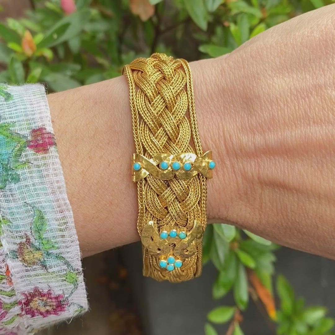 Victorian Turquoise Braided Bracelet sold by Doyle and Doyle an antique and vintage jewelry boutique.