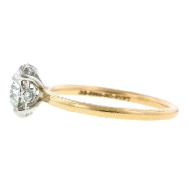 Contemporary ring: a Yellow Gold And Platinum Old European Cut Diamond Heirloom Engagement Rings sold by Doyle & Doyle vintage and antique jewelry boutique.