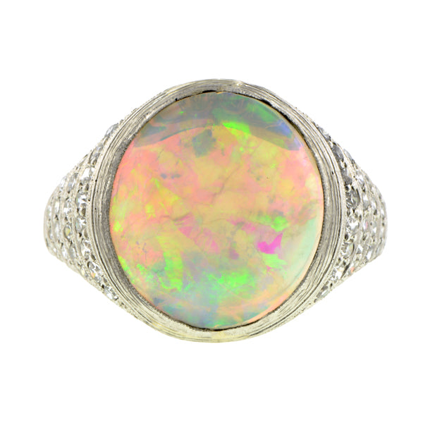 Art Deco Opal & Diamond Ring::