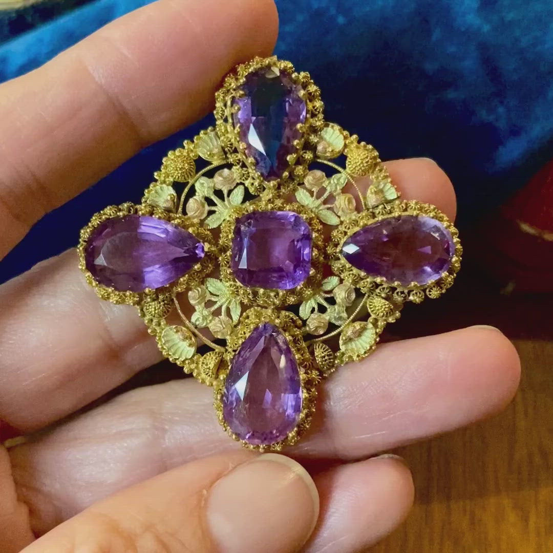 Amethyst Cannetille Pendant sold by Doyle and Doyle an antique and vintage jewelry boutique
