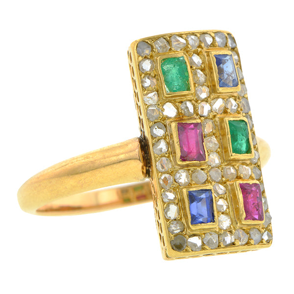Antique Ruby, Emerald & Sapphire Ring