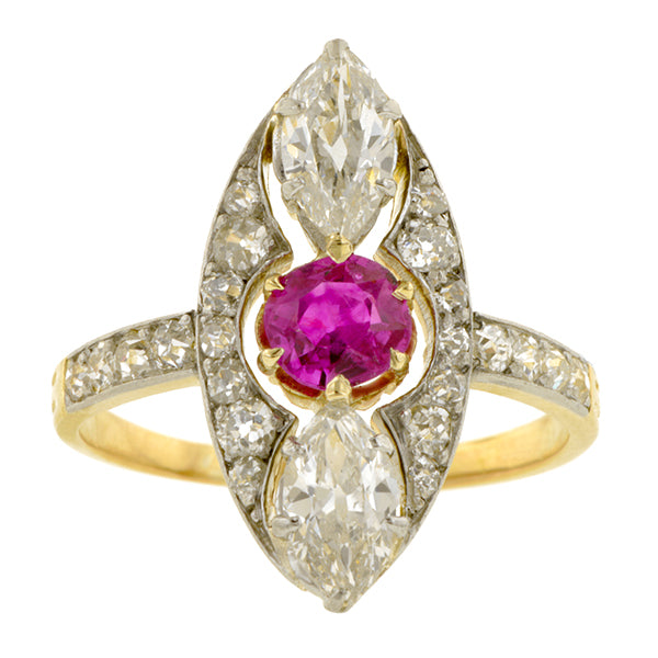Edwardian Ruby & Marquise Diamond Ring
