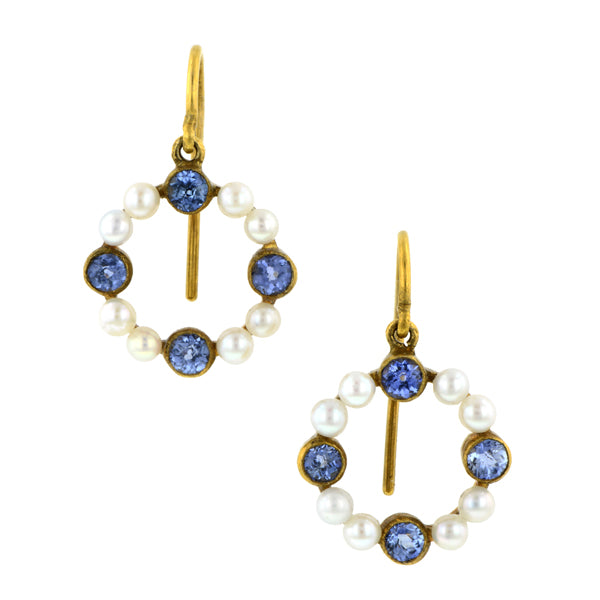 Sapphire & Pearl Drop Earrings::Doyle & Doyle