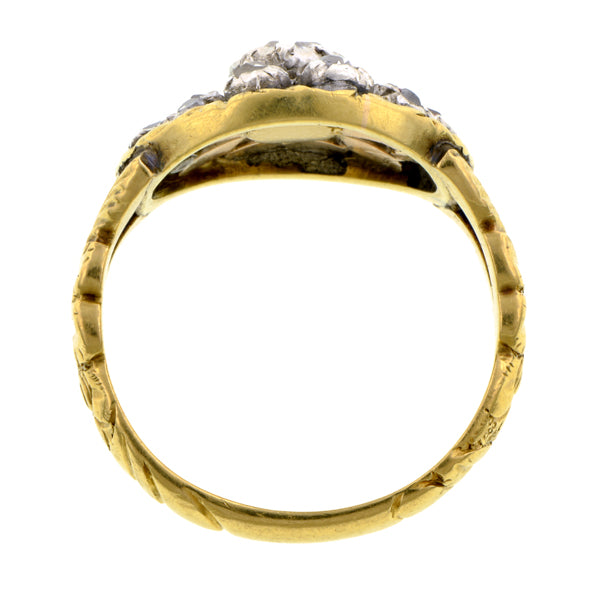 Georgian ring: a Yellow Gold & Silver Rose Cut Diamond Cluster Engagement Ring sold by Doyle & Doyle vintage and antique jewelry boutique.