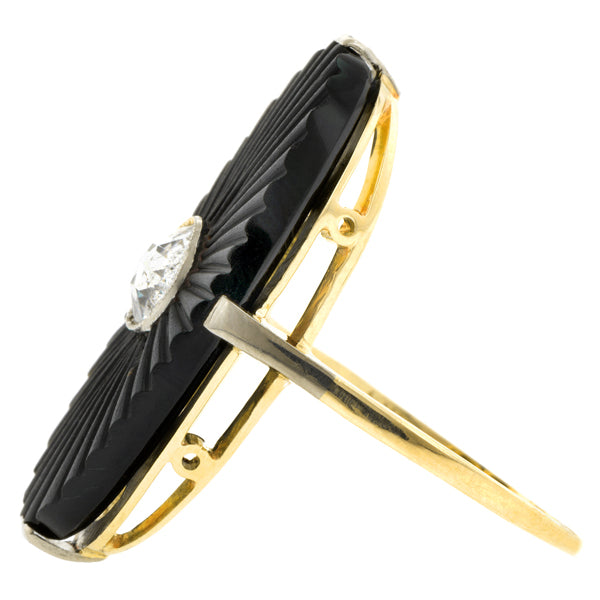 Art Deco Onyx & Rose Cut Diamond Ring, 0.33ct:: Doyle & Doyle