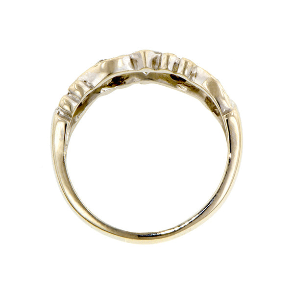 Estate ring: a White Gold Round Brilliant Cut Diamond Scroll Design Wedding Band sold by Doyle & Doyle an antique and vintage jewelry store.