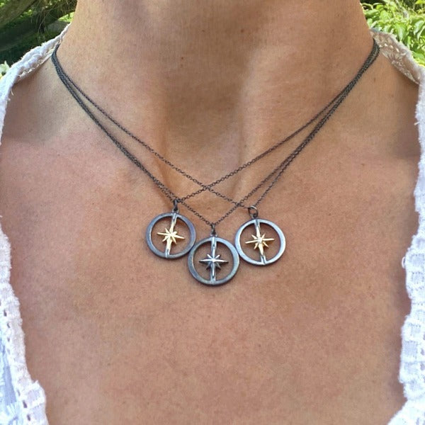 Compass Rose Pendant silver with gold star from Heirloom by Doyle & Doyle 101321N