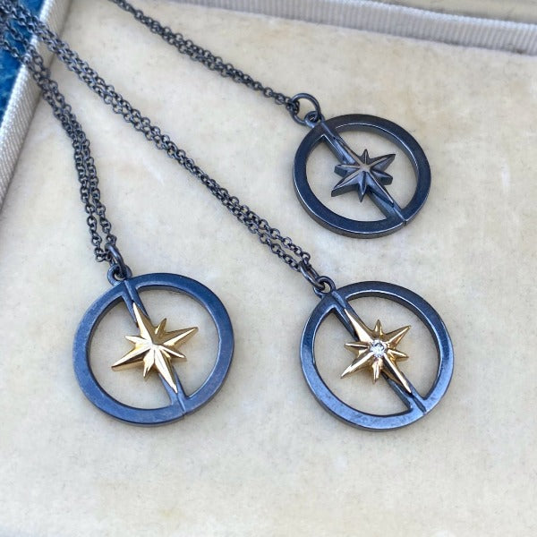 Compass Rose Pendant silver with gold star from Heirloom by Doyle & Doyle 101321N
