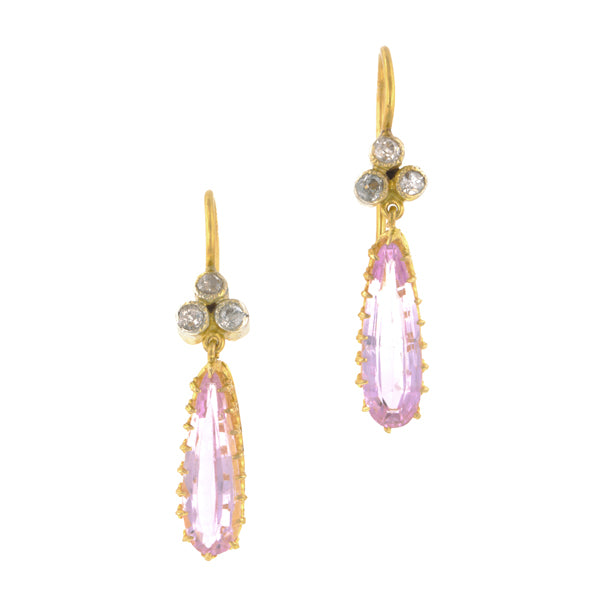 Antique Pink Topaz & Diamond Drop Earrings::Doyle & Doyle