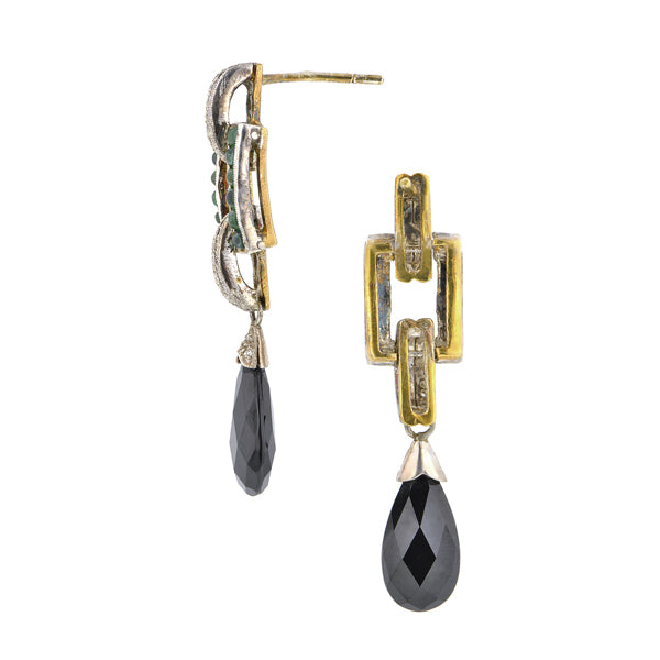 Diamond, Emerald & Onyx Drop Earrings