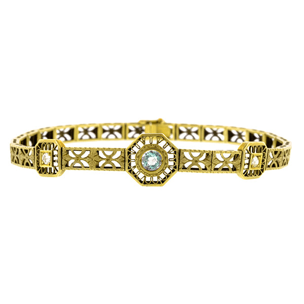 Art Deco Filigree Aquamarine & Diamond Bracelet