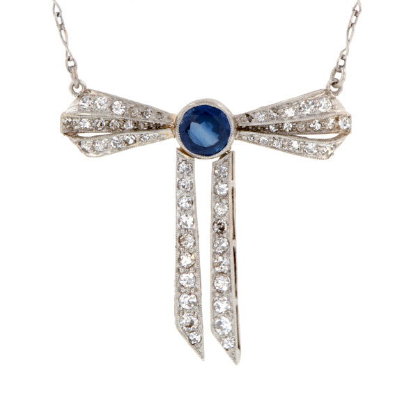 Vintage Diamond & Sapphire Bow Necklace:: Doyle & Doyle
