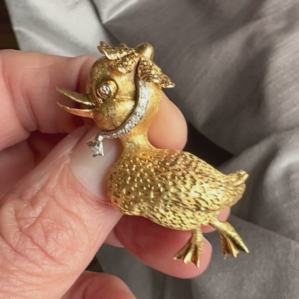 Vintage Diamond Duck Pin sold by Doyle and Doyle an antique and vintage jewelry boutique
