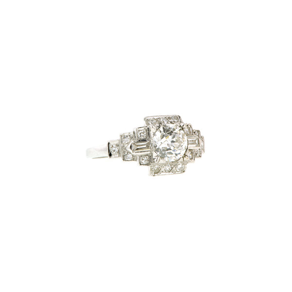 Art Deco Old Euro .95ct Platinum Engagement Ring