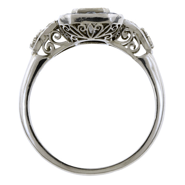 Estate Emerald cut Diamond and Sapphire Engagment Ring, 0.92ct:: Doyle & Doyle